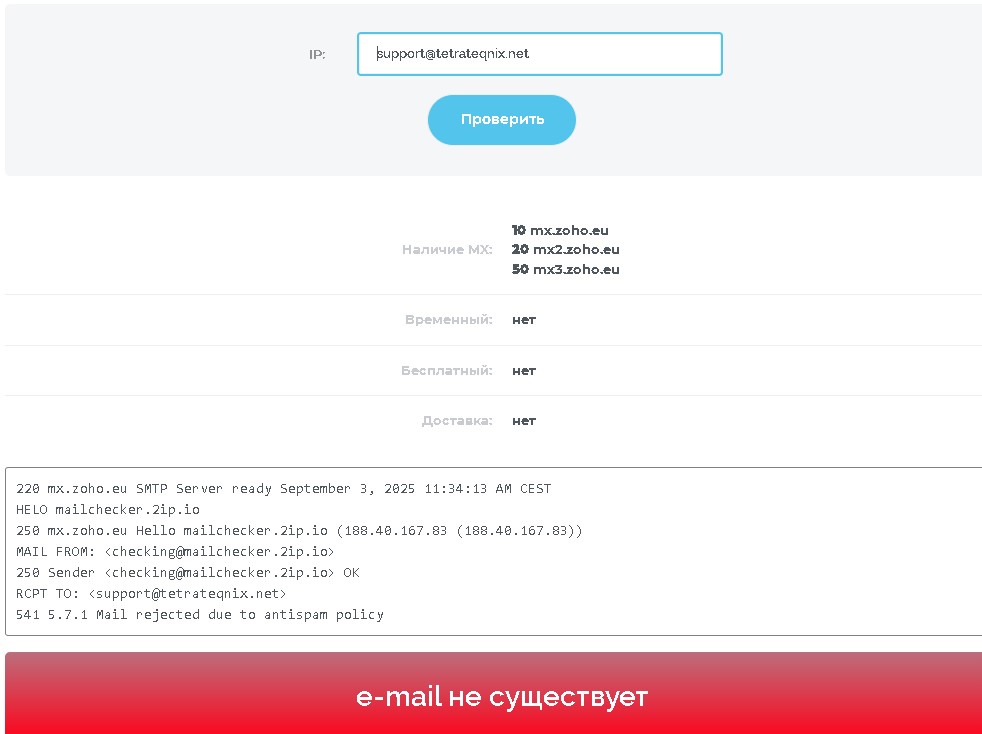 Tetrateqnix проверка почты
