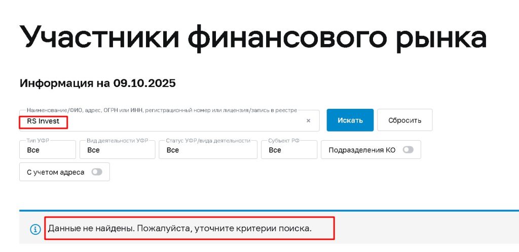 RS Invest проверка лицензии